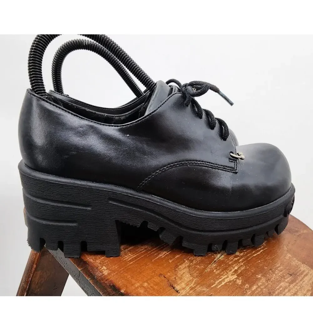 Vintage Y2K City Snappers Chunky Black Platform Shoes Size 7 Grunge
